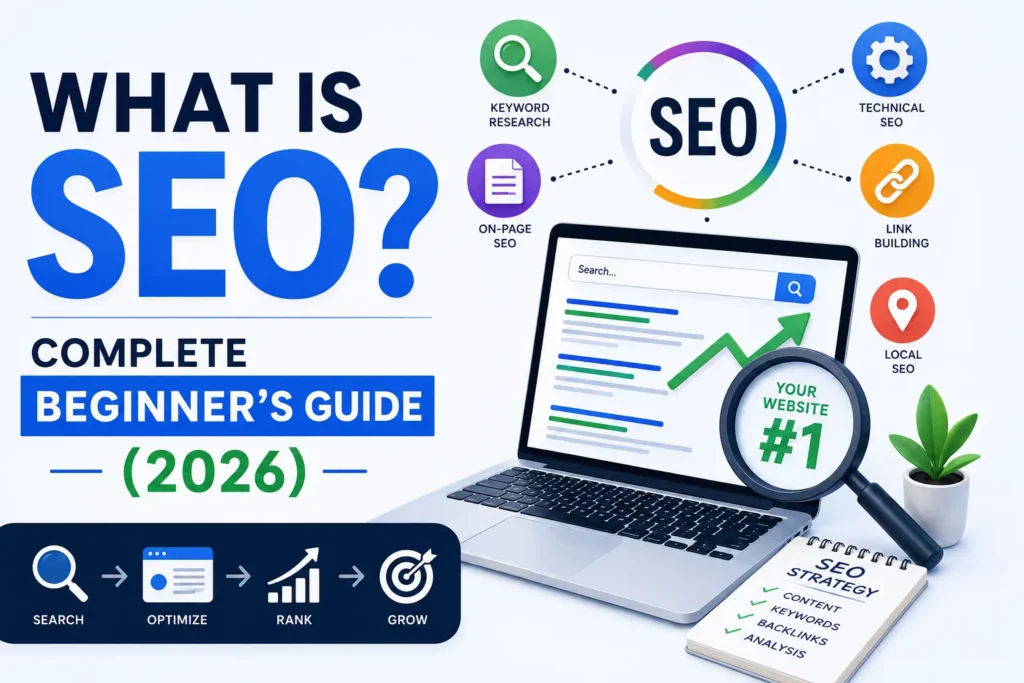 What is SEO complete beginner's guide infographic explaining search engine optimization in 2026.
